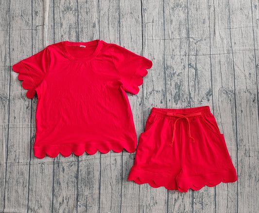 (Pre-order)GSSO3205  Adult Red Color Woman Summer Clothes Set