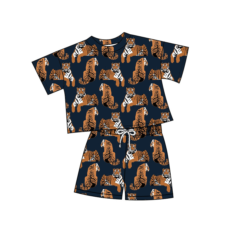 (Custom Design Preorder MOQ 5) Adult Tigers Black Print Woman Summer Clothes Set