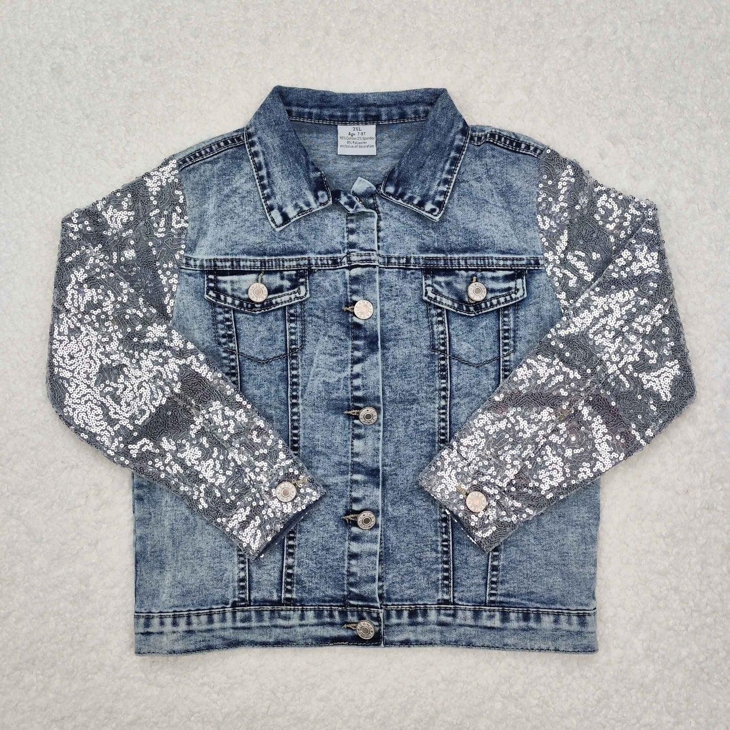 Girls Light Denim Color Sequin Long Sleeve Jackets Cardigans GT0148