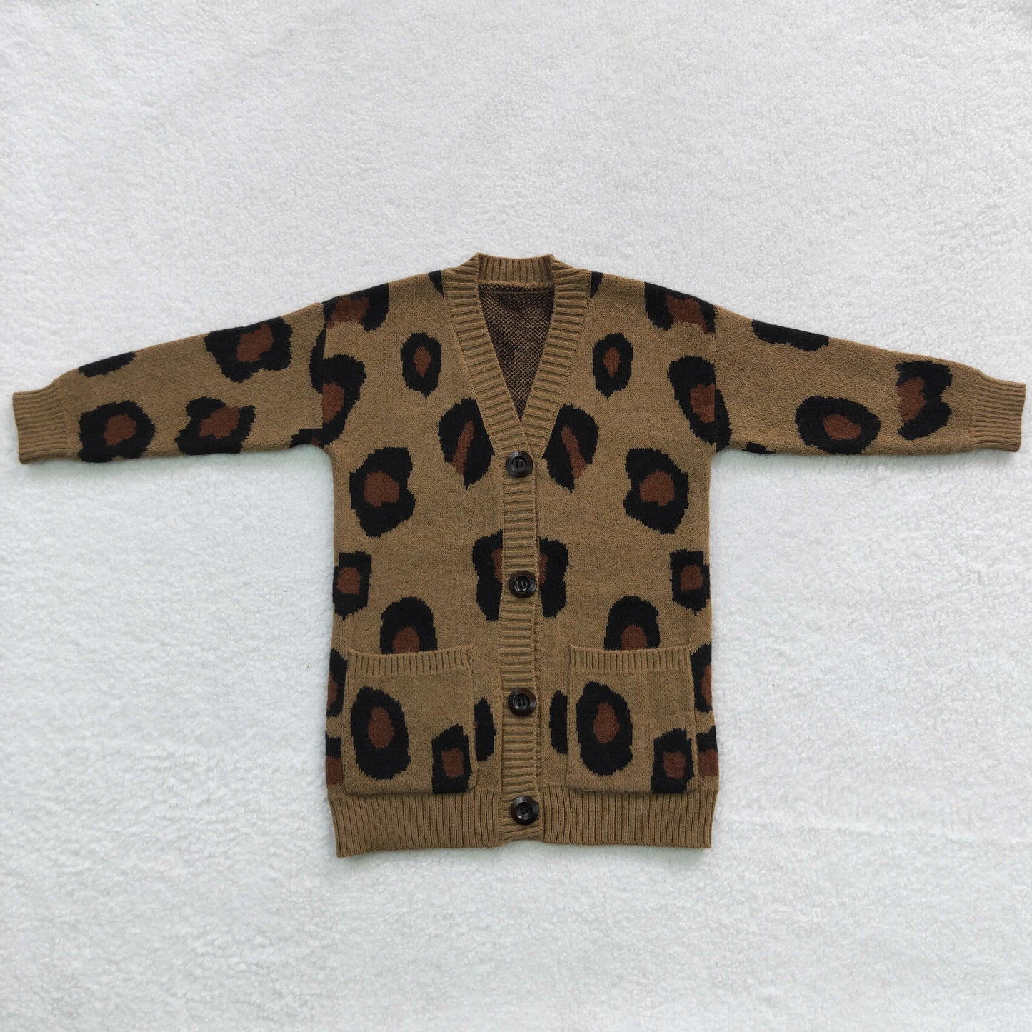 GT0189 Brown leopard print fall cardigan baby girls sweater