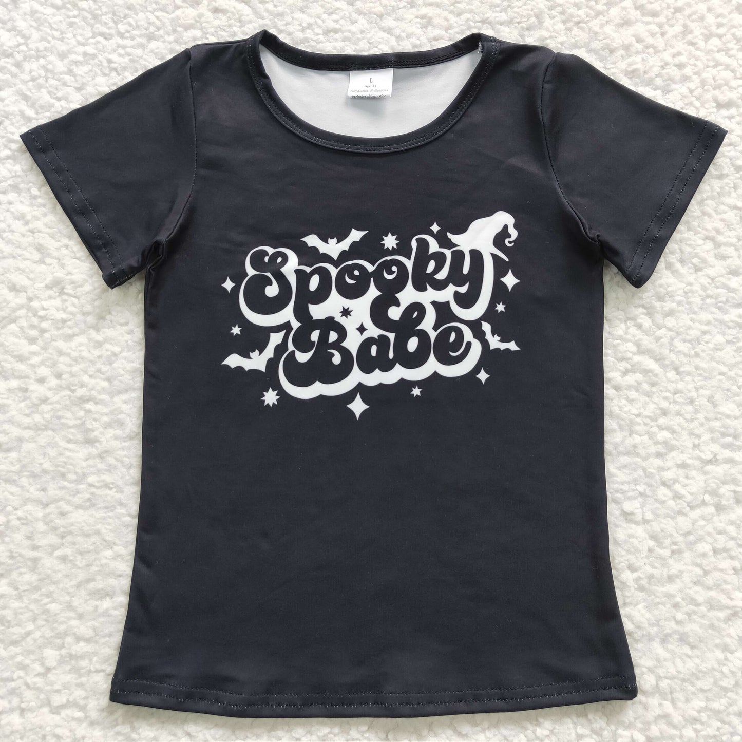 GT0191  Spooky babe black kids short sleeve top