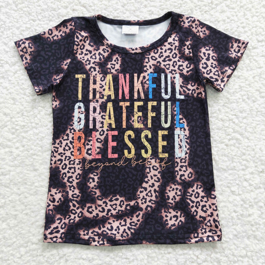 GT0193  Thankful grateful blessed girls black leopard fall top