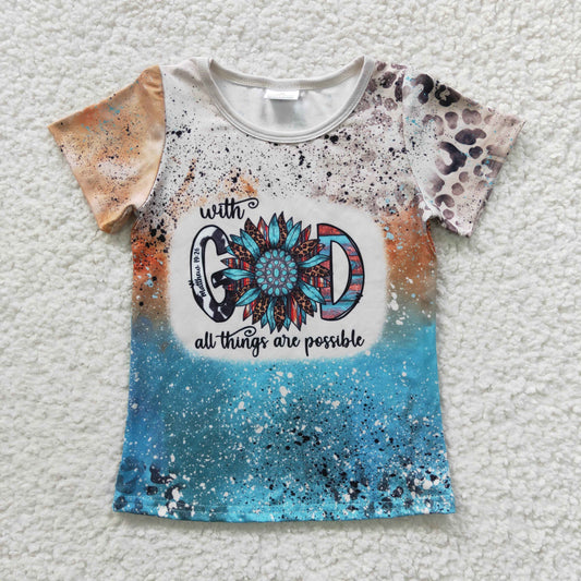 GT0195 With god all things are possible turquoise print girls summer western top