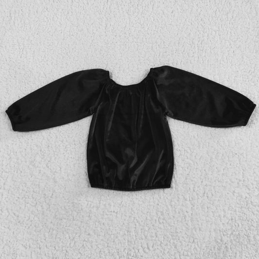 GT0198 Girls velvet black off shoulder elastic fall tops