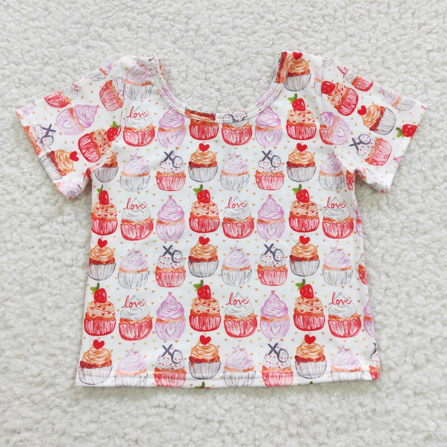 GT0204 Girls pink cupcake Valentine's Day top