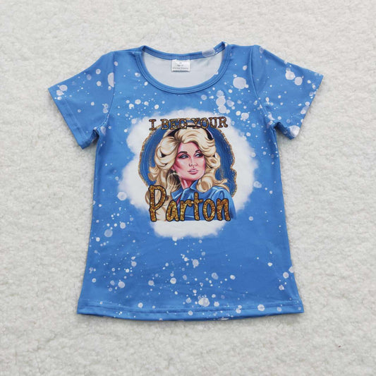 GT0213 Girls singer blue top kids tshirts