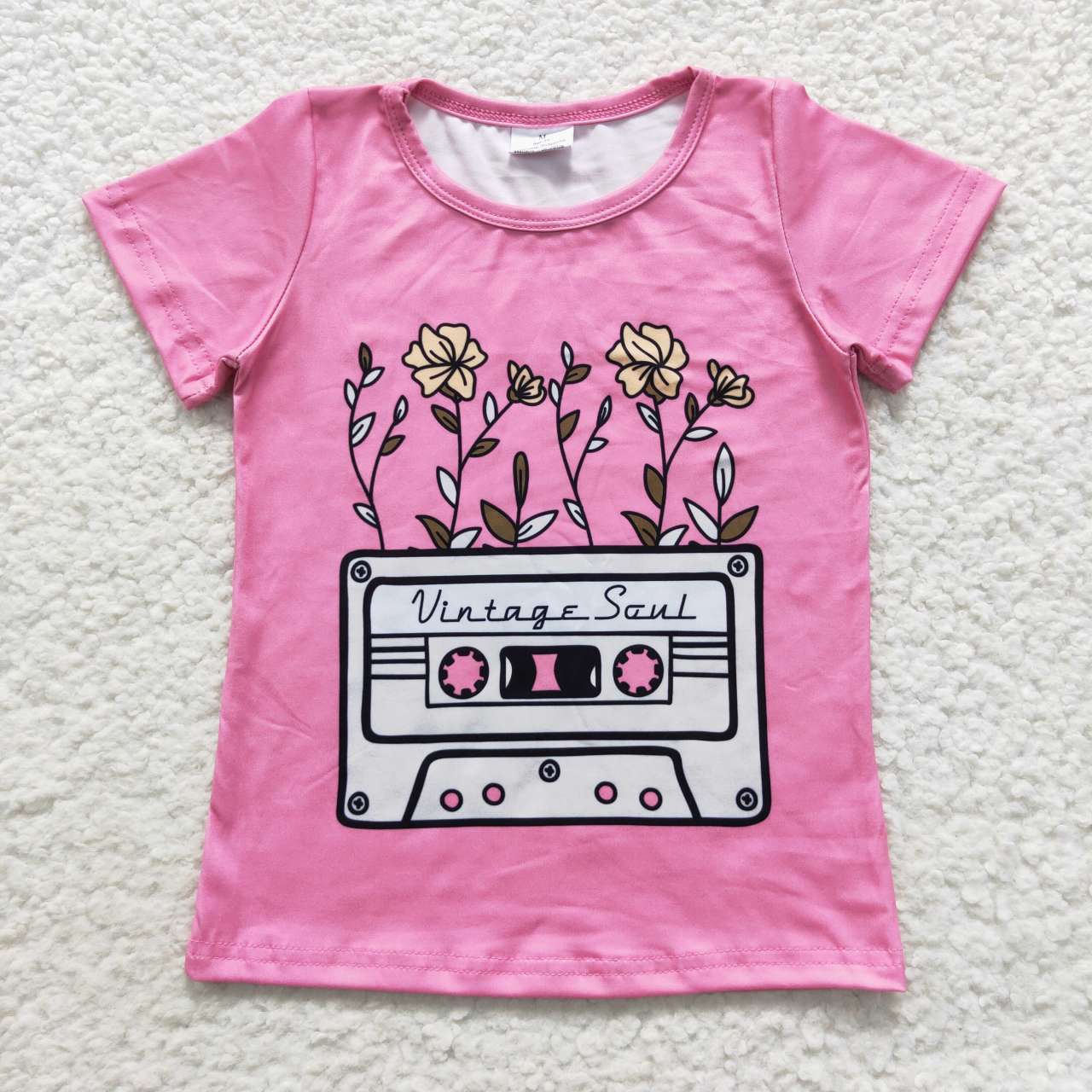 GT0226 Girls pink flowers print tee shirts top