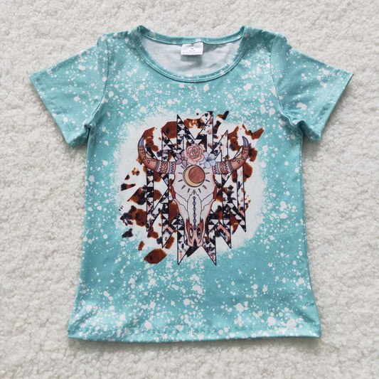 GT0238 Girls western cow skull top kids Tshirts