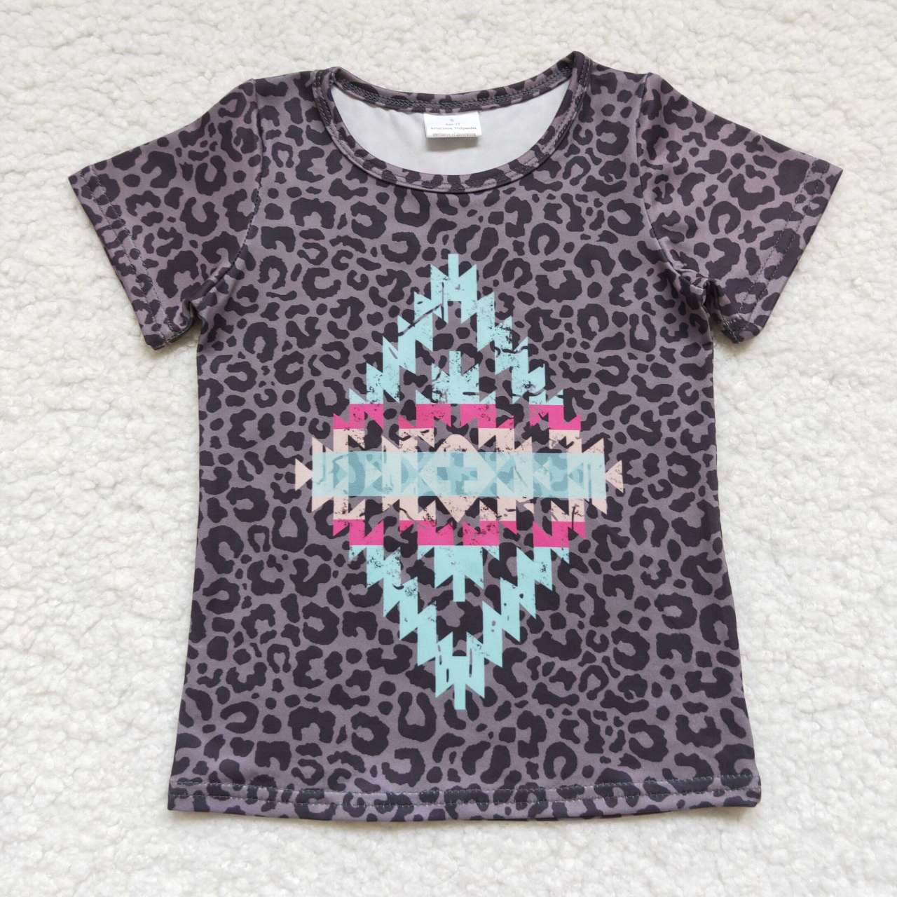 GT0239 Black leopard aztec print top girls western Tshirts