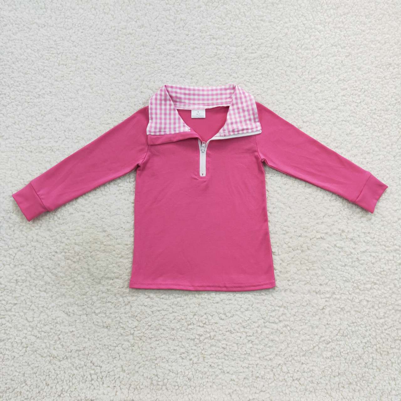 GT0276 Girls Long Sleeve Hot Pink Pullover Zipper Tee Shirt Top