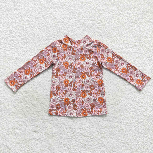 GT0283 Flowers print girls long sleeve high neck tee shirts top