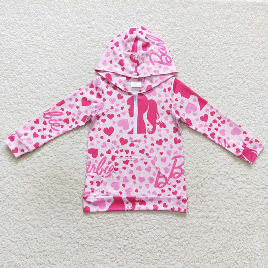 GT0289 Pink BA print girls hoodie zipper tee shirt top