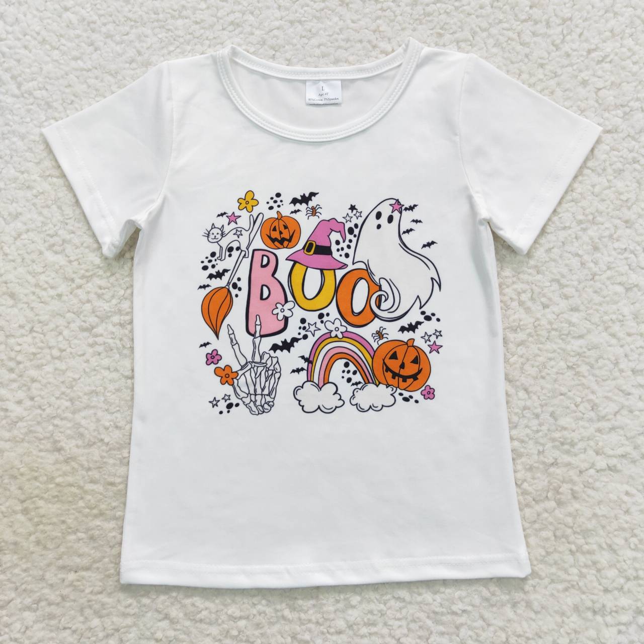 GT0291 Boo pumpkin ghost print kids Halloween tee shirts top