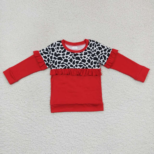 GT0295 Black cow print red girls tee shirts top