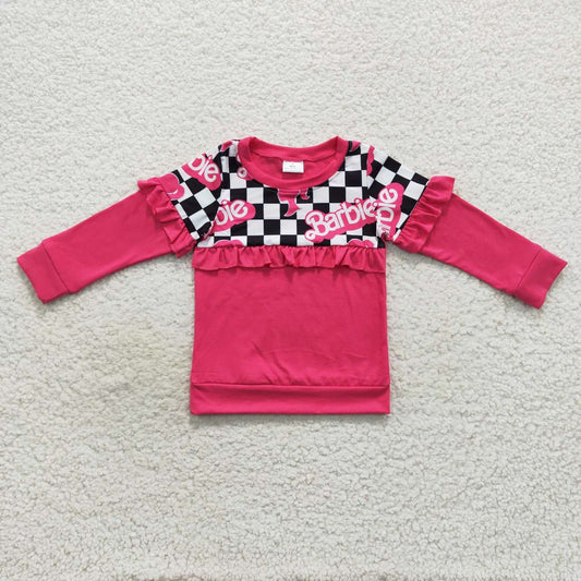 GT0296 Pink BA print hot pink girls tee shirts top