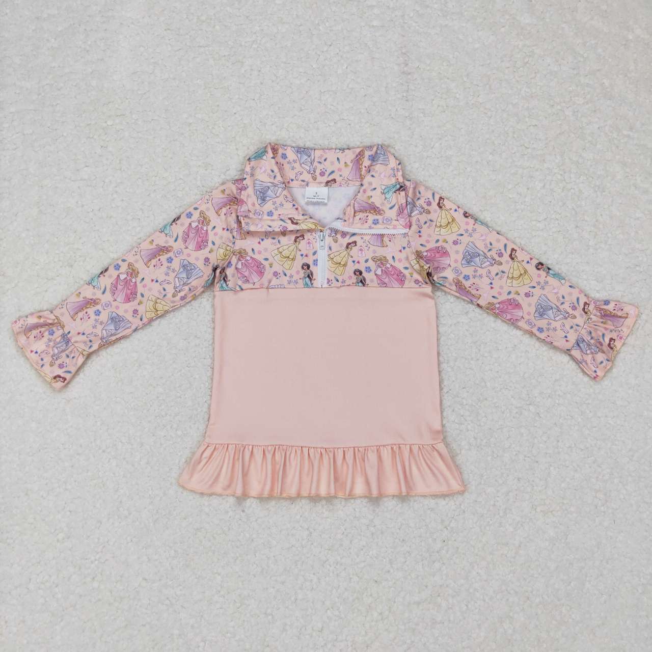 GT0297 Girls cartoon princess pink long sleeve zipper pullover shirts top