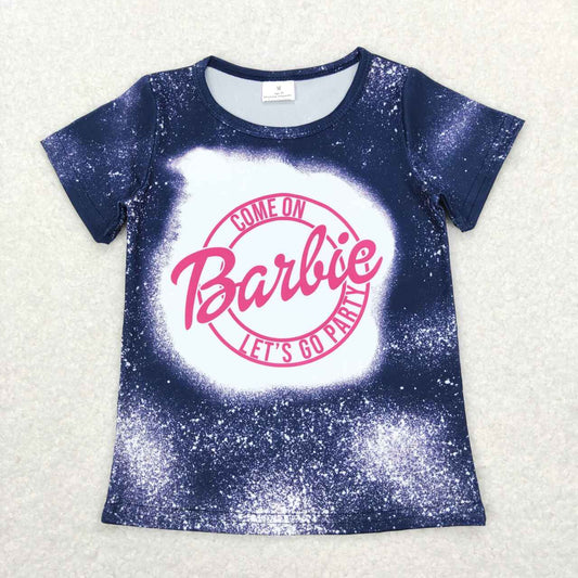 GT0310 Come On Let's Go Party Pink BA Navy Print Girls Tee Shirts Top