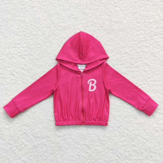 GT0330 Girls Pink BA Print Hoodie Zipper Jacket
