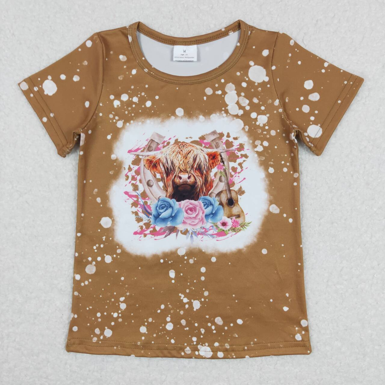 GT0333 Highland Cow Flowers Print Western Tee Shirts Top