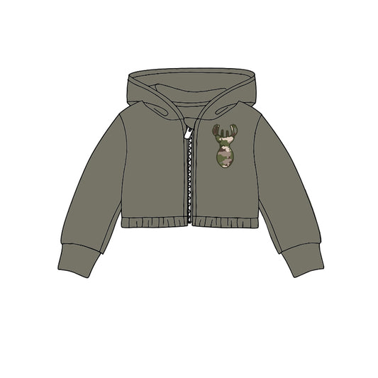 (Pre-order) GT0335 Girls deer print hoodie zip jacket