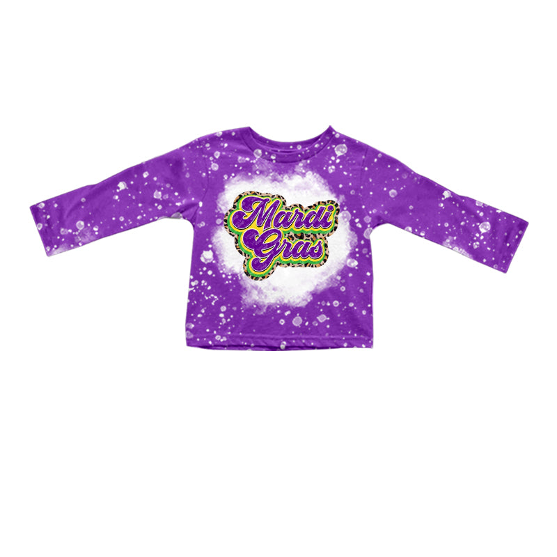 (Pre-order) GT0340 Purple Mardi Gras Print Kids Tee Shirts Top