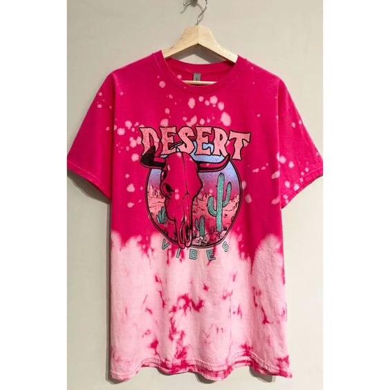 (Pre-order)GT0342 Desert Hot Pink Cow Skull Adult Tee Shirts Top