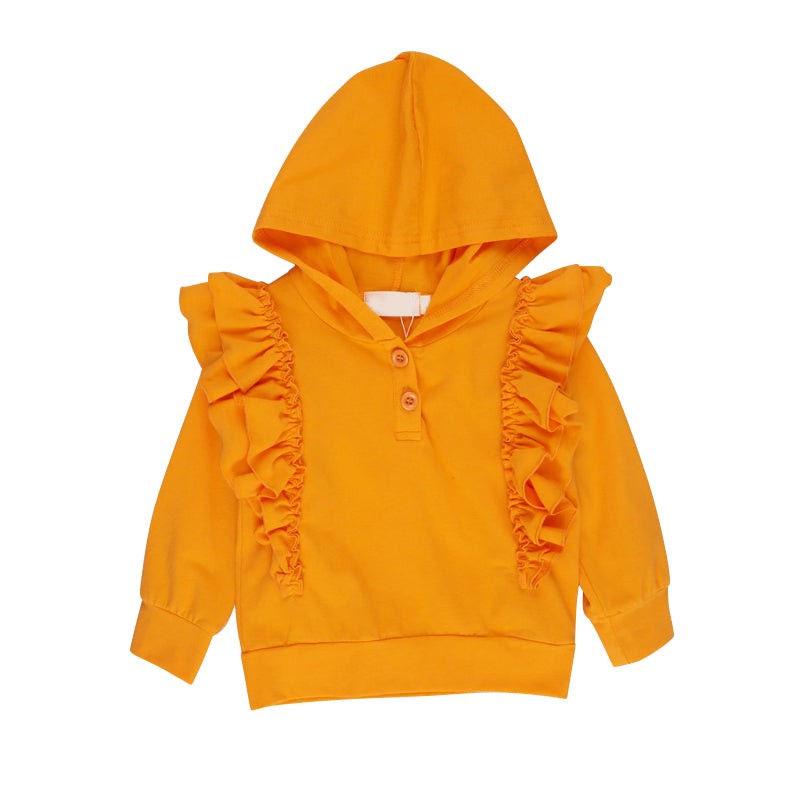 (Pre-order) GT0349 Girls orange hoodie button pullover shirts top