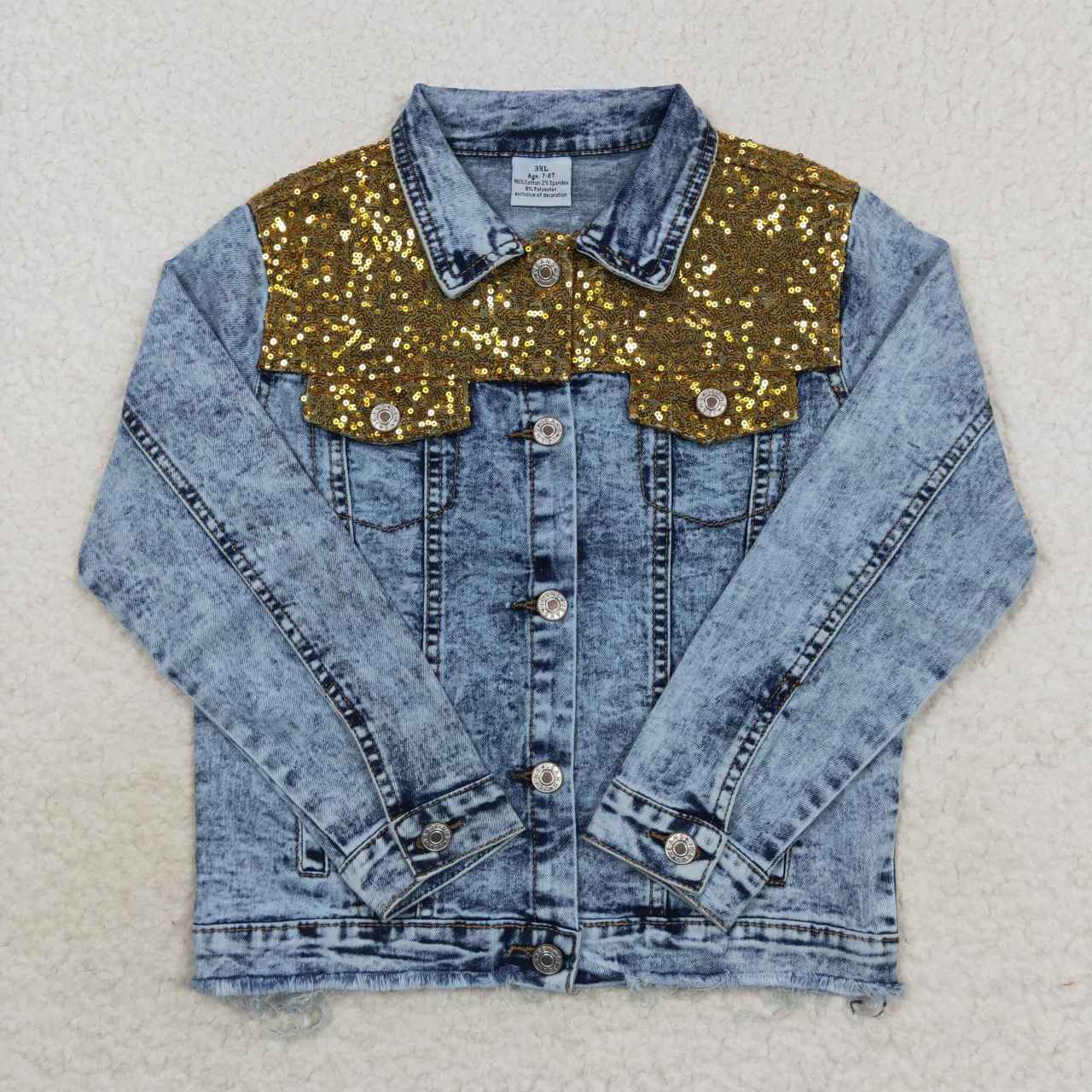 GT0351 Girls blue denim sequin jackets