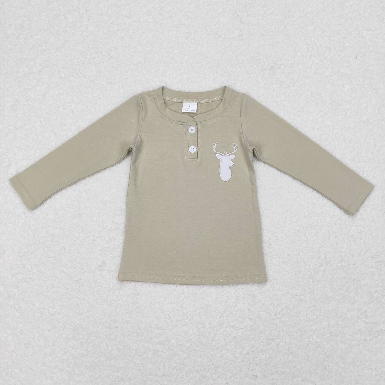GT0352  Deer Embroidery Kids Buttons Tee Shirt Top