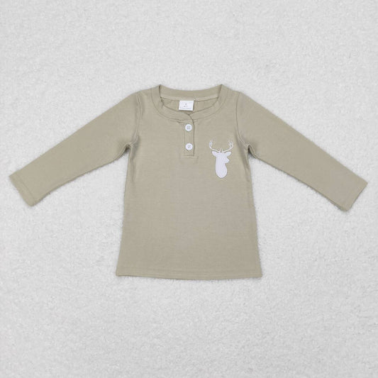 GT0352  Deer Embroidery Kids Buttons Tee Shirt Top