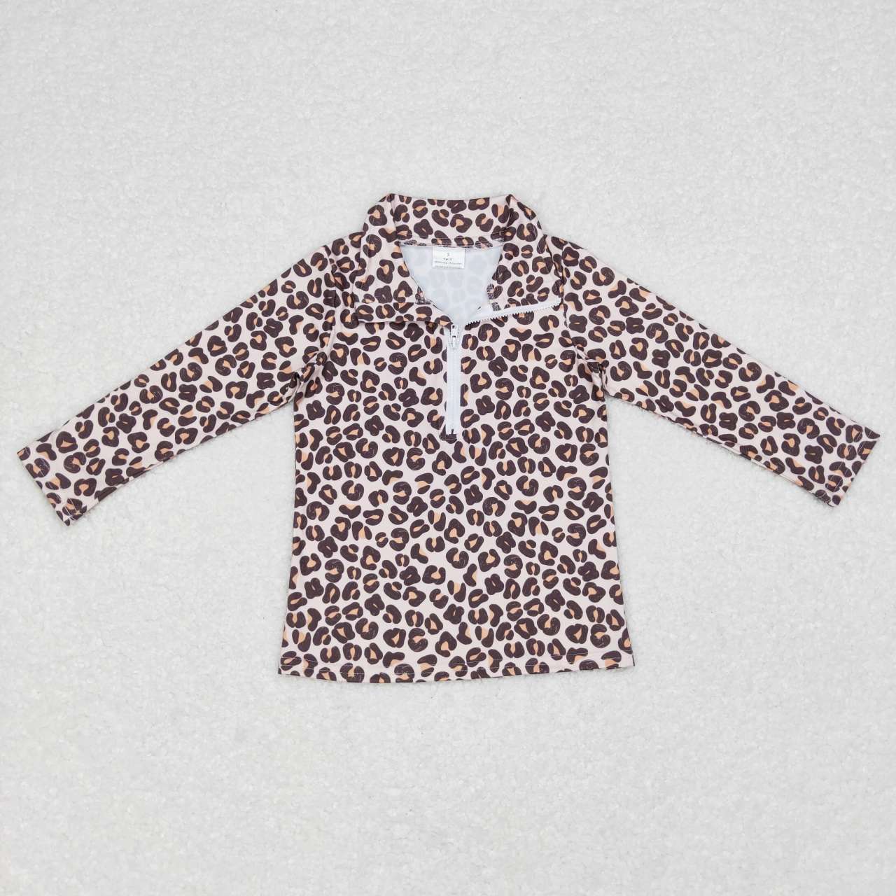 GT0361  Leopard Print Girls Zipper Tee Shirt Top