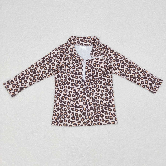 GT0361  Leopard Print Girls Zipper Tee Shirt Top