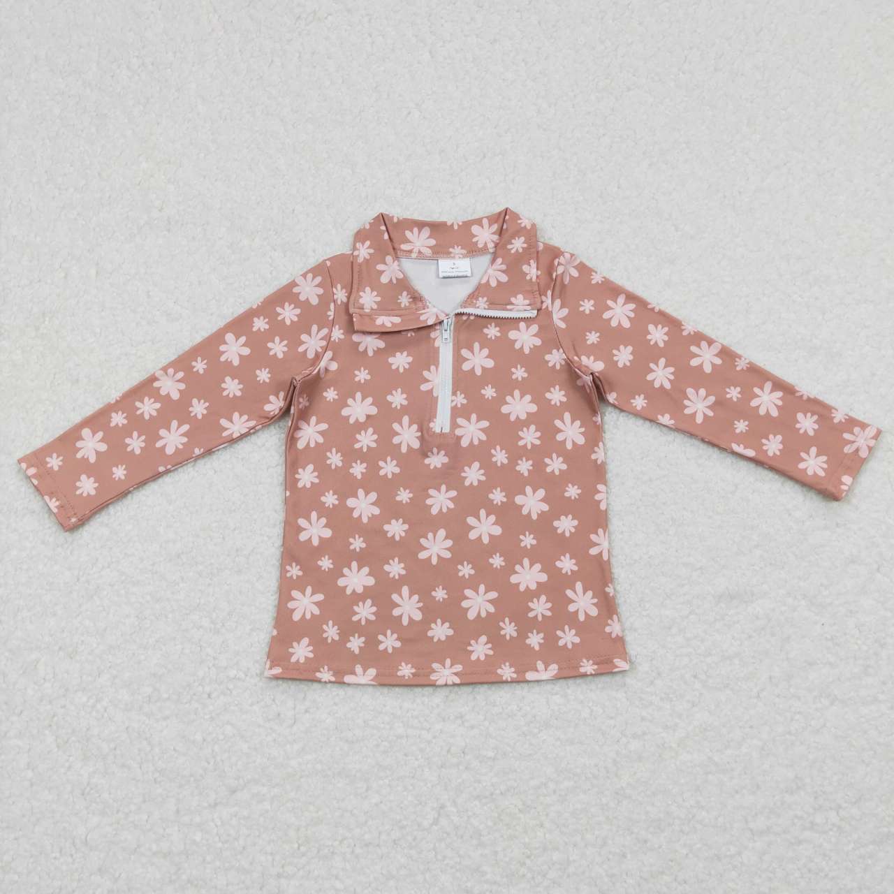 GT0363  Flowers Print Girls Zipper Tee Shirt Top