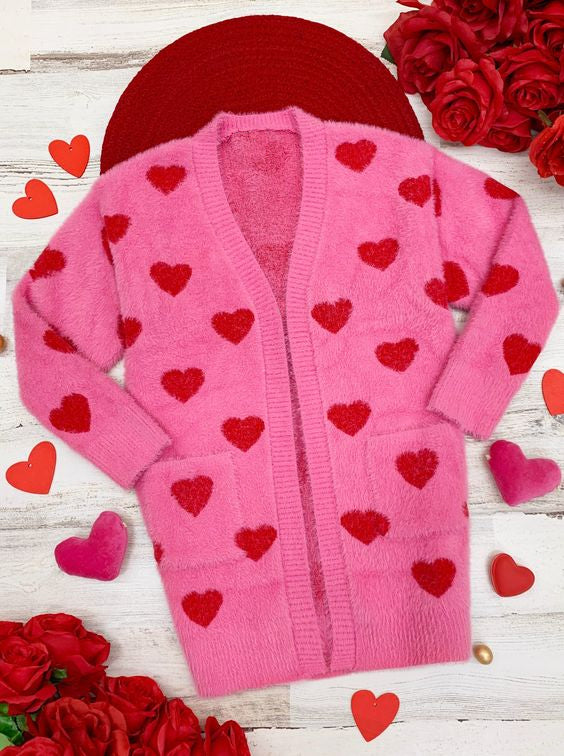 GT0372 Heart Pink Baby Girls Valentine's Sweater Cardigan