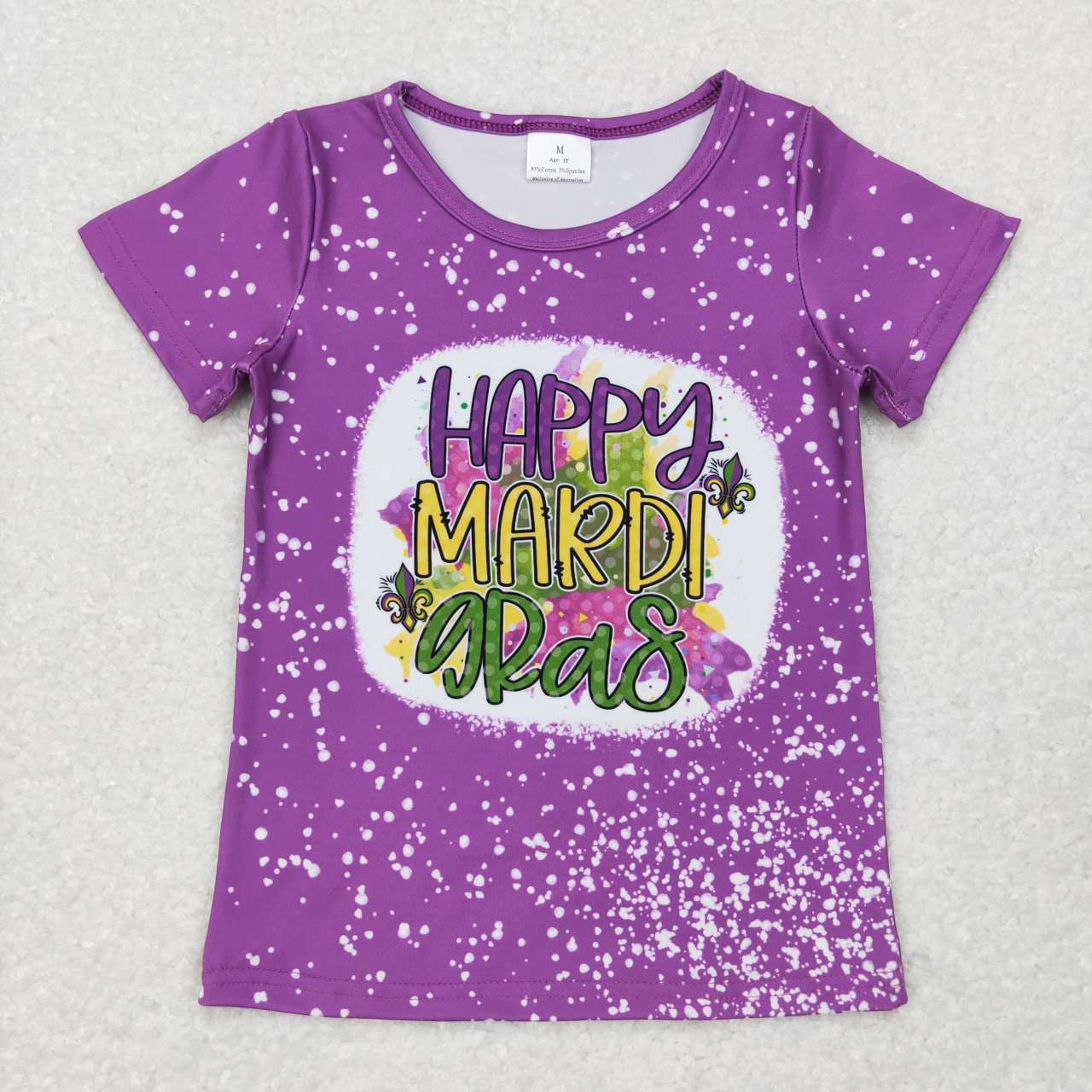 GT0374  Purple Happy Mardi Gras Girls Tee Shirt Top