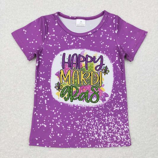 GT0374  Purple Happy Mardi Gras Girls Tee Shirt Top