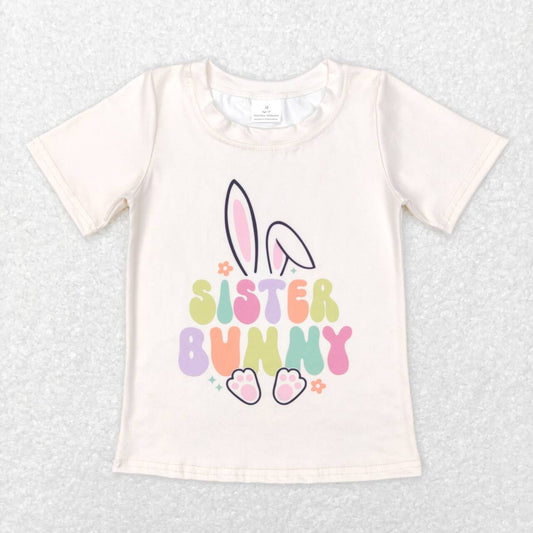 GT0394 Sister Bunny Print Girls Easter Tee Shirt Top