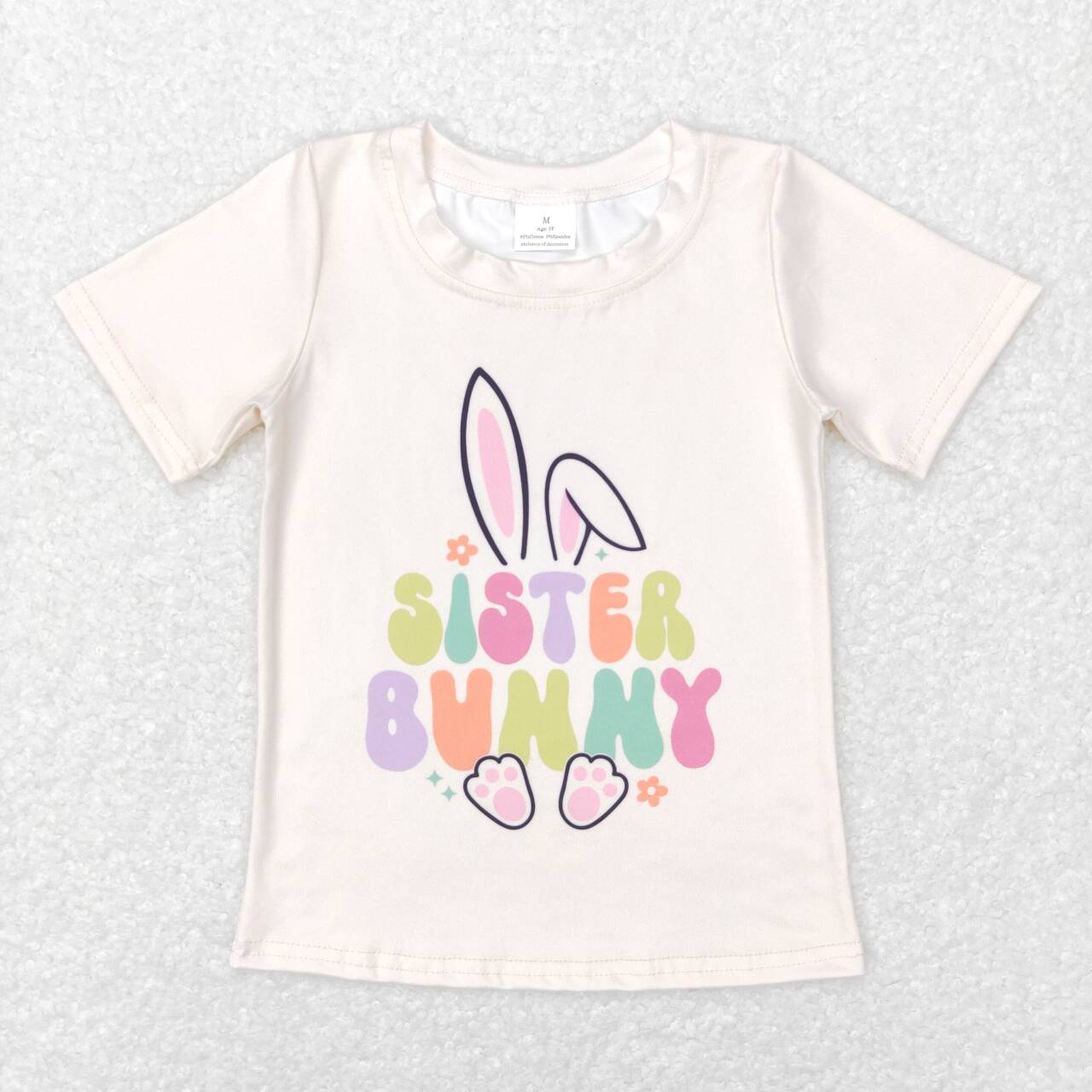 GSPO1133 Sister Bunny Top Pink Stripes Denim Bell Jeans Girls Easter Clothes Set