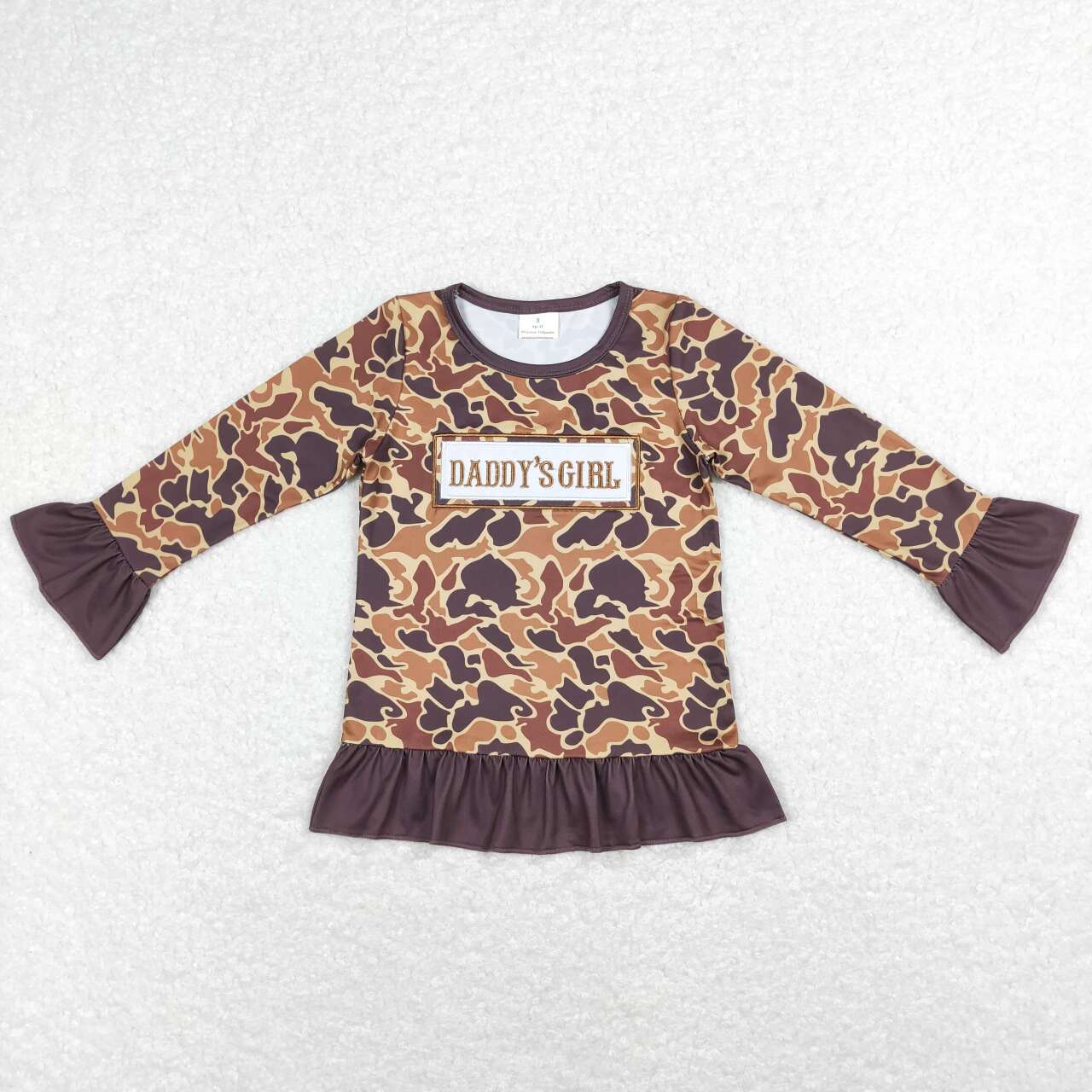 GT0404 DADDY'S GIRL Embroidery Brown Camo Print Girls Tee Shirts Top