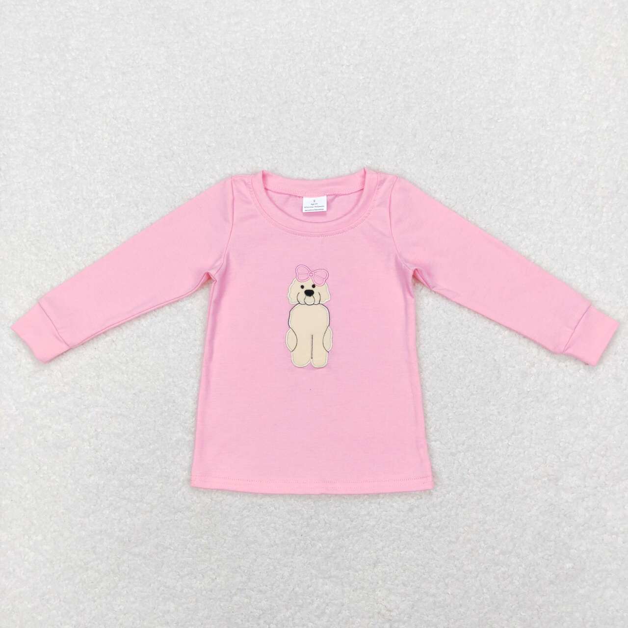 GT0408 Pink Dog Embroidery Girls Tee Shirts Top