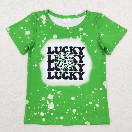 GT0420  Lucky Quatrefoil Print Girls St. Patrick's Tee Shirts Top