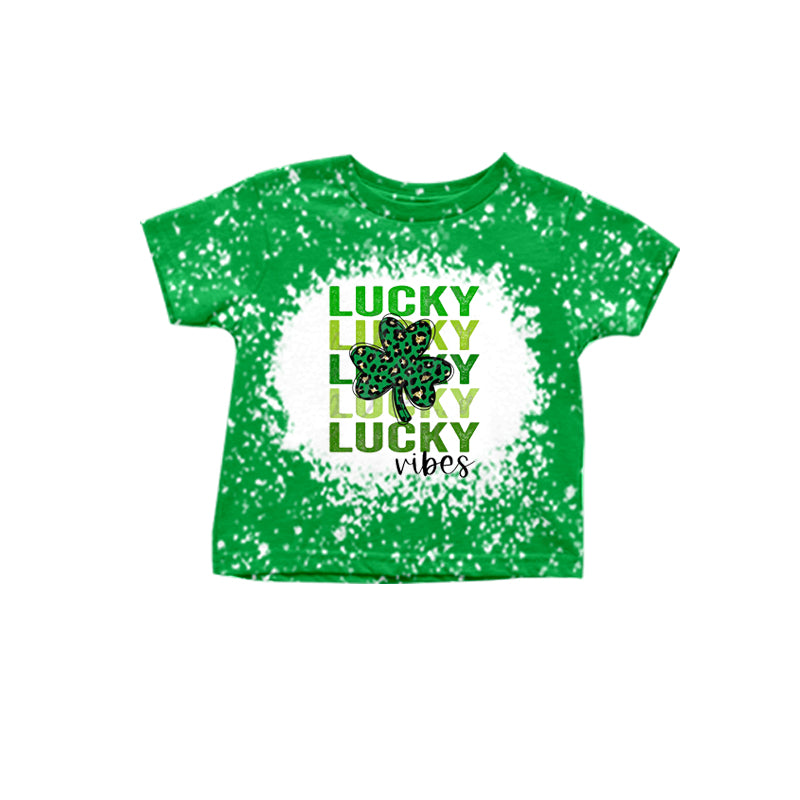 (Pre-order)GT0421  Lucky Quatrefoil Leopard Print Girls St. Patrick's Tee Shirts Top