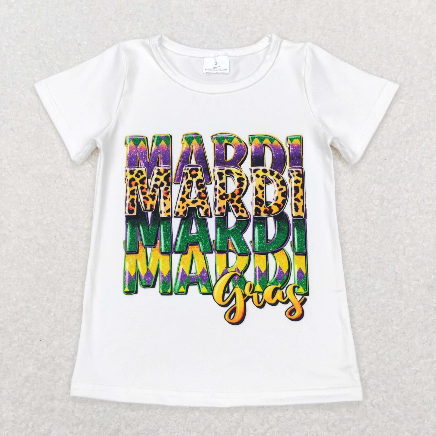 GT0442  Colorful Leopard Print Kids Mardi Gras Tee Shirt Top