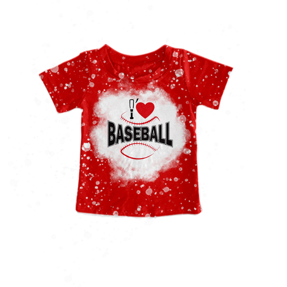 (Pre-order)GT0453 Heart Baseball Red Print Girls Summer Tee Shirts Top