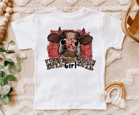 (Pre-order)GT0464 Heifer Hay Hay Girl Print Girls Summer Tee Shirts Top