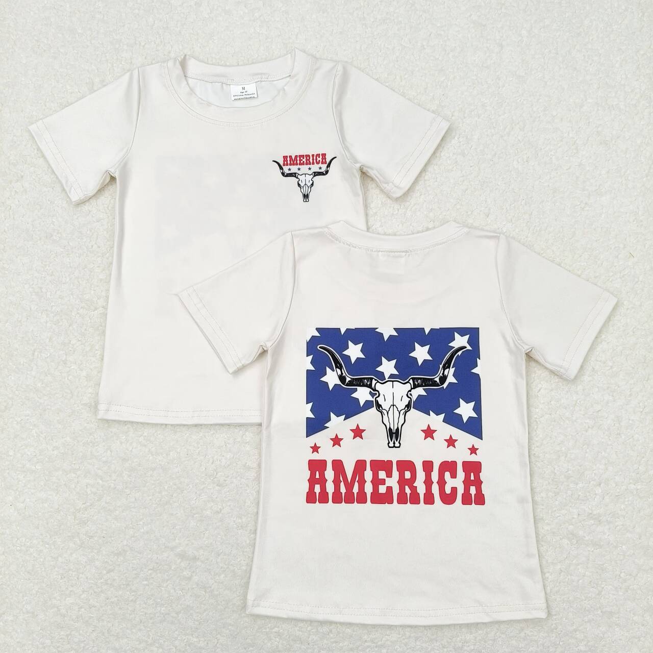 Cow Skull Stars America Print Brother's 4th of July Matching Clothes