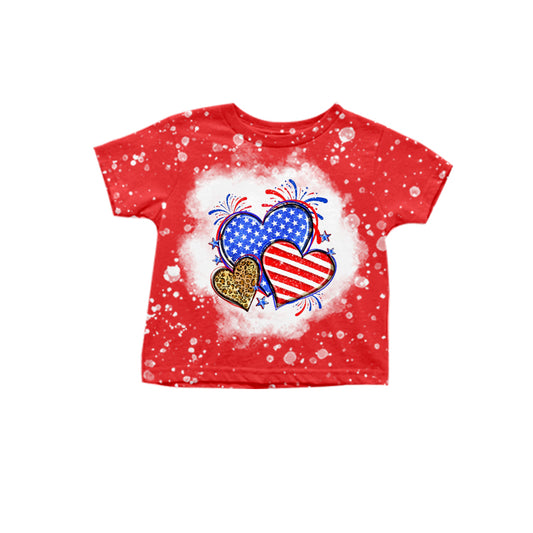 (Pre-order)GT0469  Heart Print Girls 4th of July Tee Shirts Top