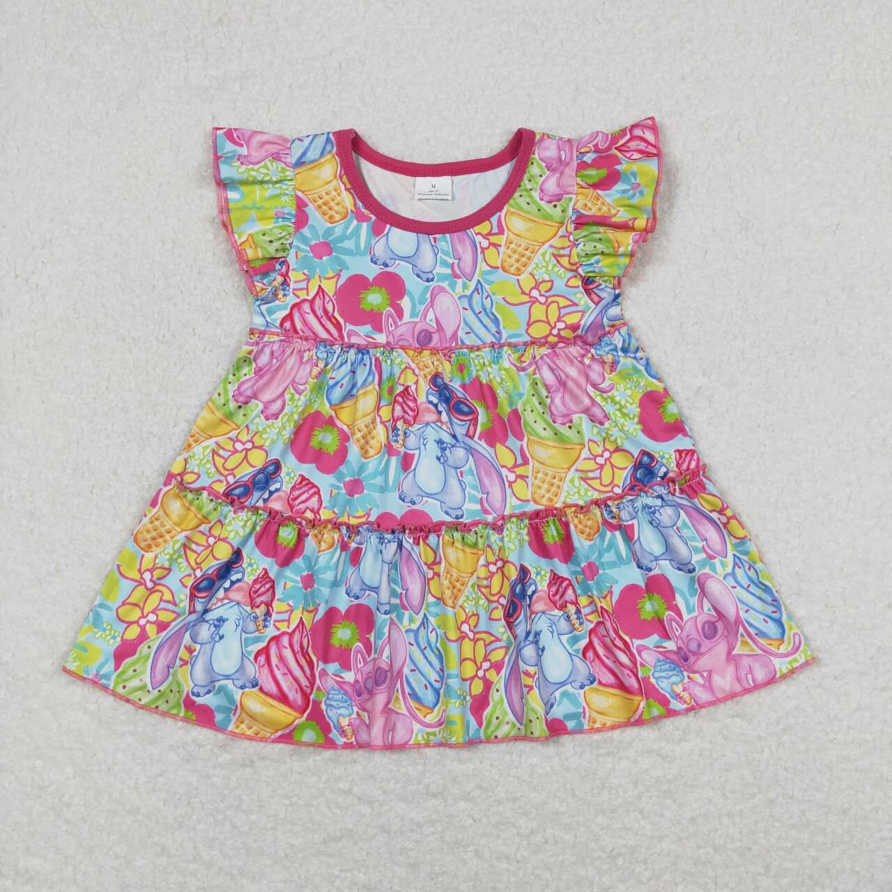 GSSO0608 Cartoon Animals Tunic Top Hot Pink Shorts Girls Summer Clothes Set