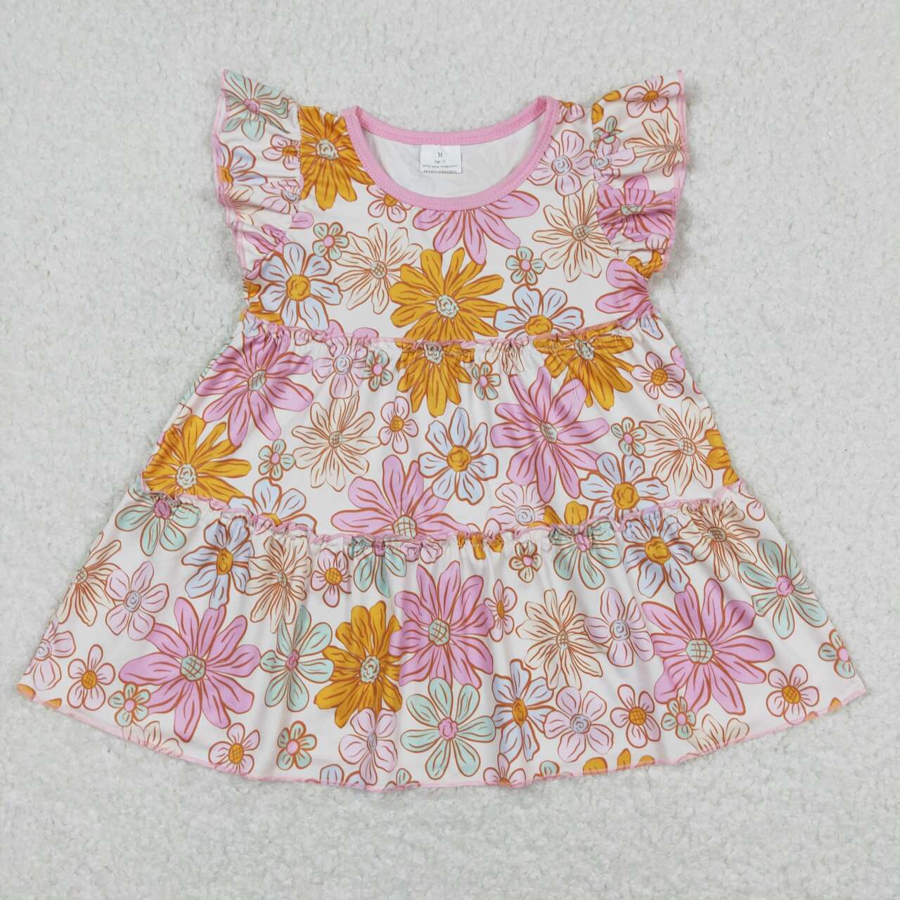 GSSO0616 Pink Flowers Tunic Top Ruffle Shorts Girls Summer Clothes Set