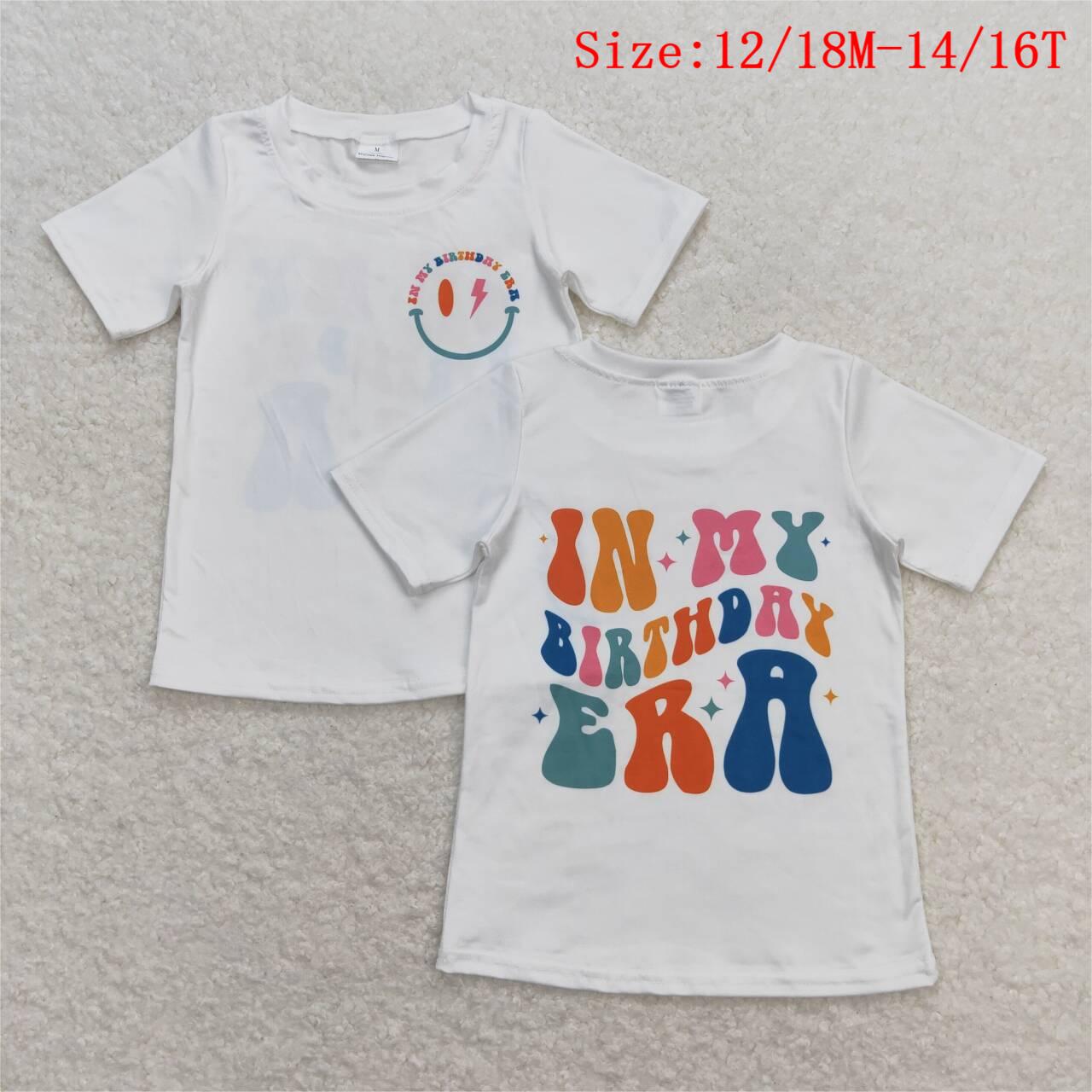 GT0503  In My Birthday Era Smiling Face Print Girls Summer Tee Shirts Top